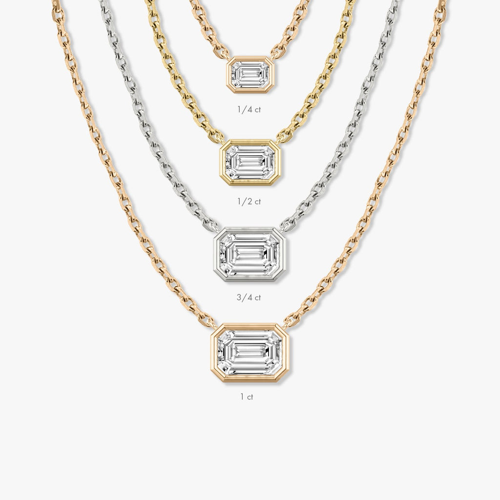 1.0 CT Emerald Bezel Solitaire  Lab Grown Diamond Necklace