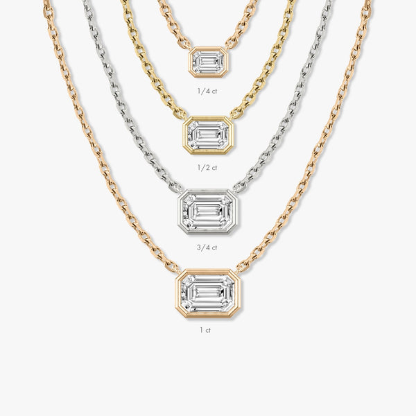 1.0 CT Emerald Bezel Solitaire  Lab Grown Diamond Necklace