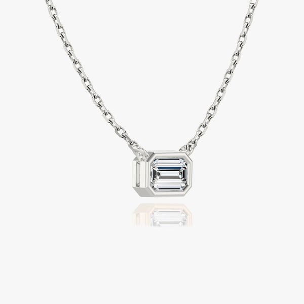 1.0 CT Emerald Bezel Solitaire  Lab Grown Diamond Necklace