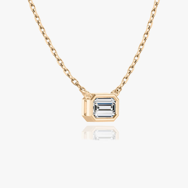 1.0 CT Emerald Bezel Solitaire  Lab Grown Diamond Necklace
