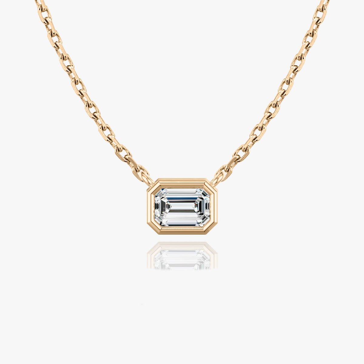 1.0 CT Emerald Bezel Solitaire  Lab Grown Diamond Necklace