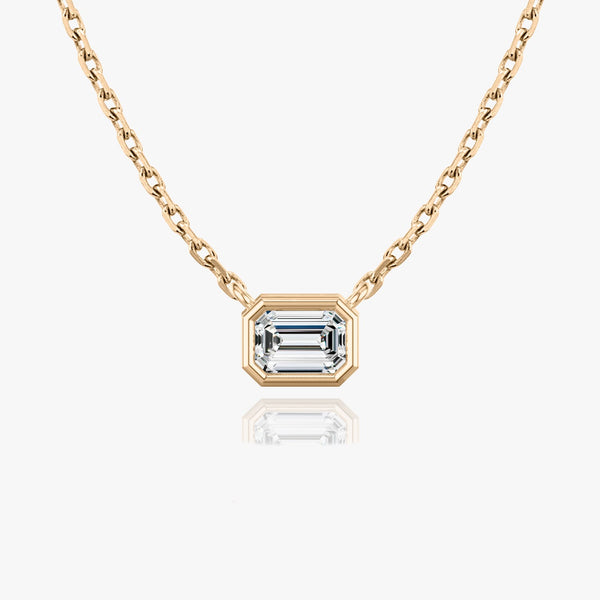 1.0 CT Emerald Bezel Solitaire  Lab Grown Diamond Necklace