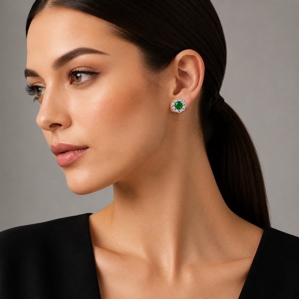 Platinum 950 & 18K White Gold Jade & Diamond Earrings