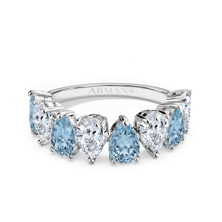 Large Pear Half Band Gender Reveal Ring