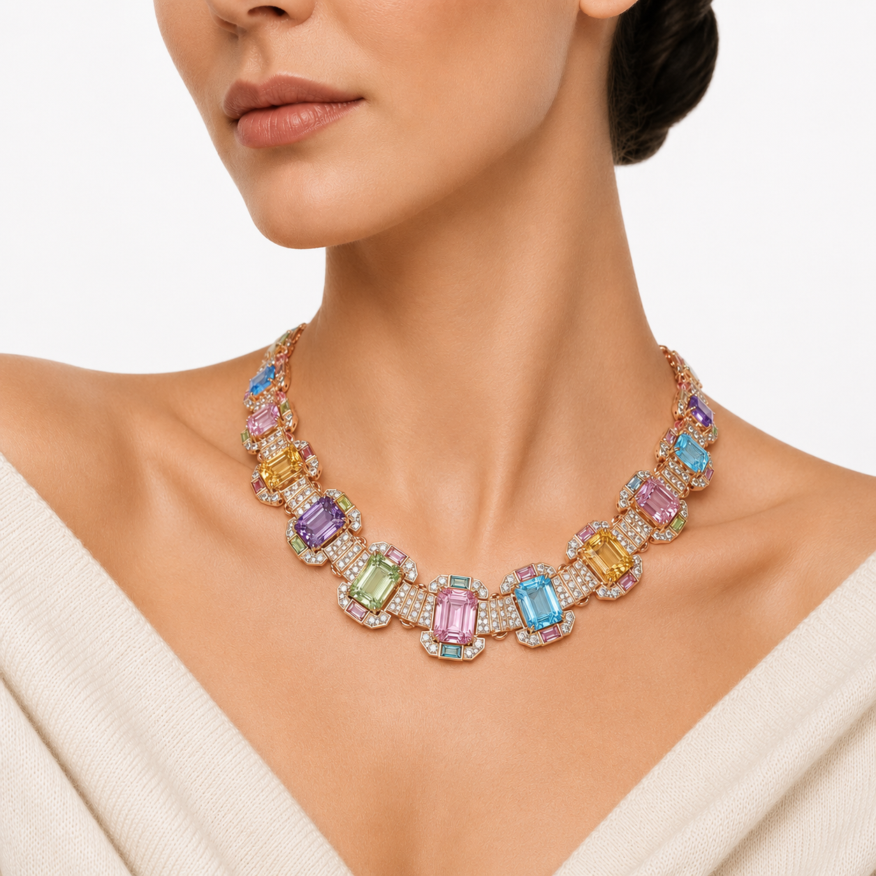 18K Rose Gold Colored Stone & Diamond Necklace Secondary image