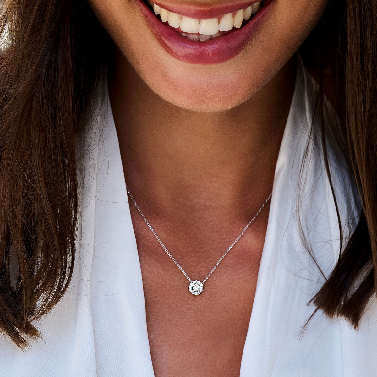 0.55 CT Round Halo Lab Grown Diamond Necklace