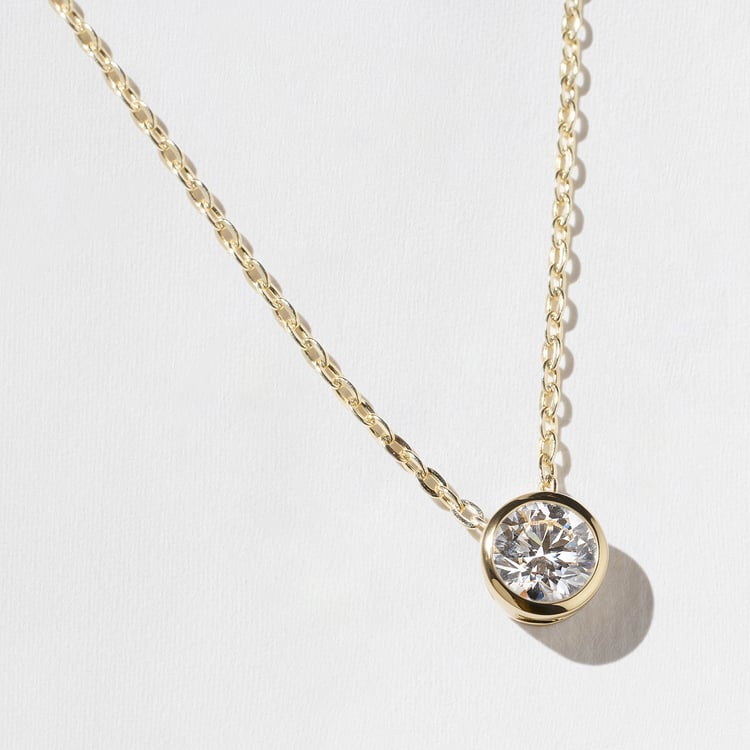 1.0 CT Round Bezel Solitaire Lab Grown Diamond Nec