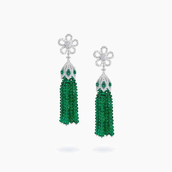PT950 Platinum & 18K White Gold Emerald & Diamond Earrings	