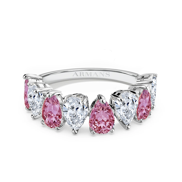 Large Pear Half Band Gender Reveal Ring