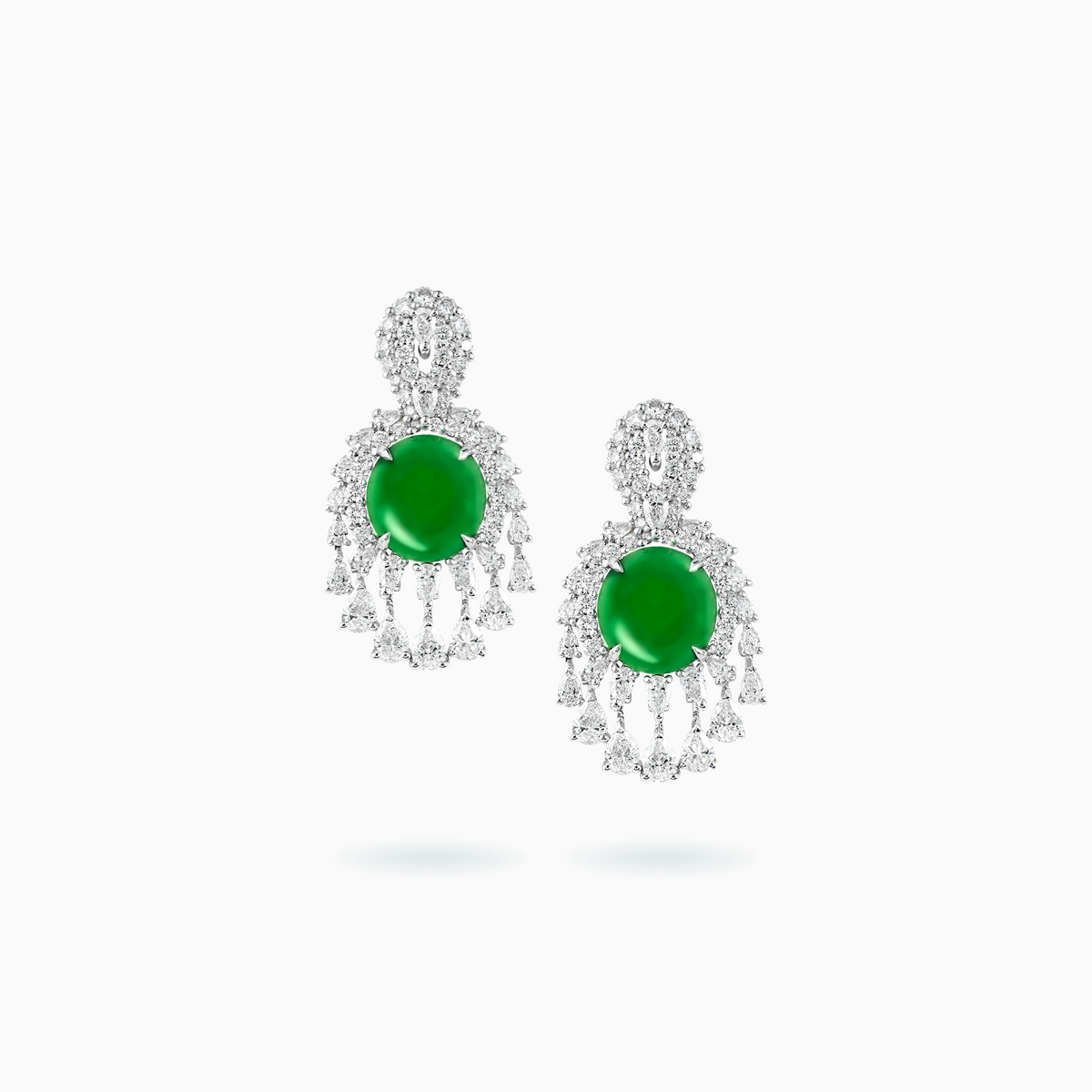 18K White Gold Green Jade & Diamond Earrings	 Main image