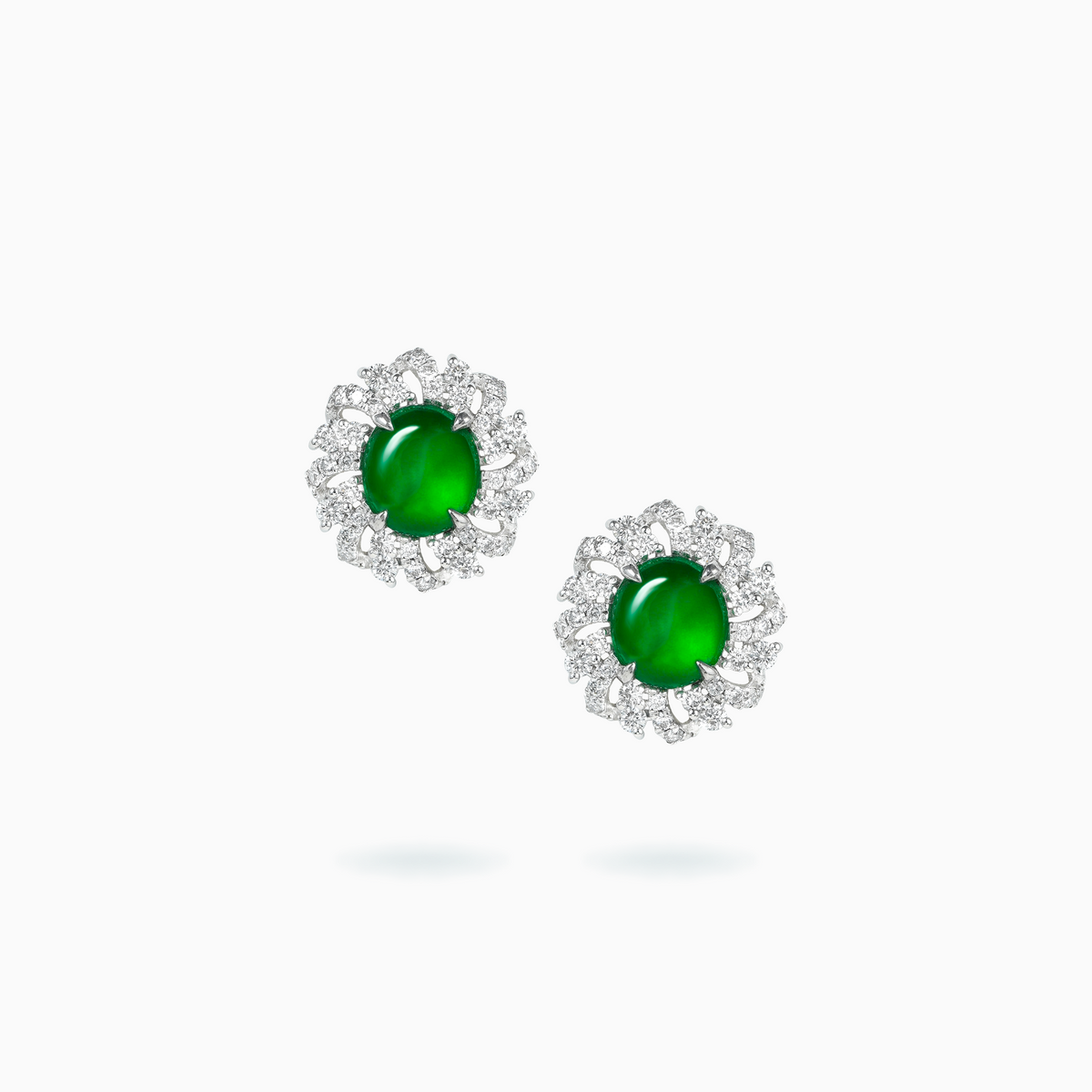 Platinum 950 & 18K White Gold Jade & Diamond Earrings	 Main image