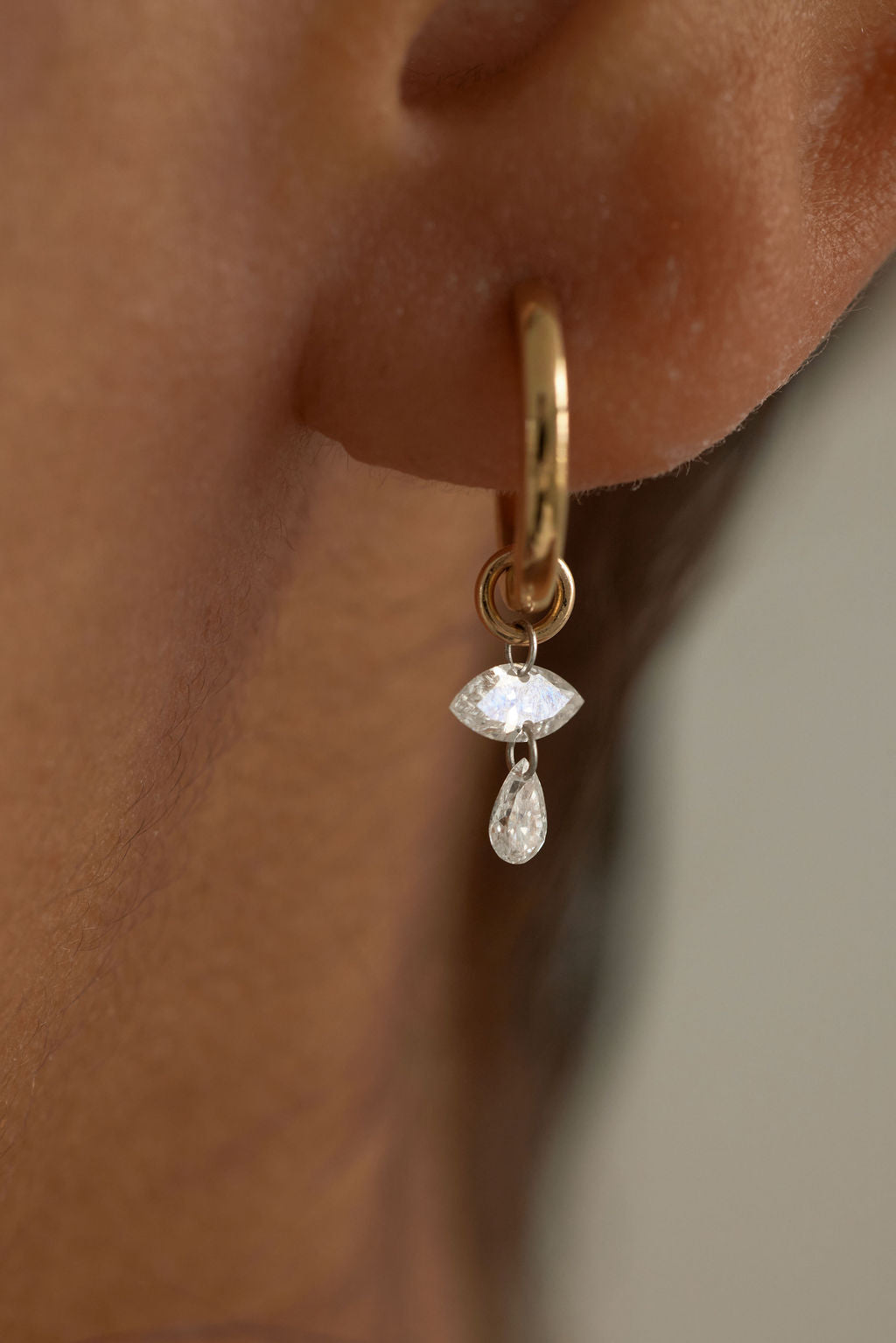 0.6 TCW Marquise and Pear Dangle Lab Grown Diamond Hoop Earrings Secondary image