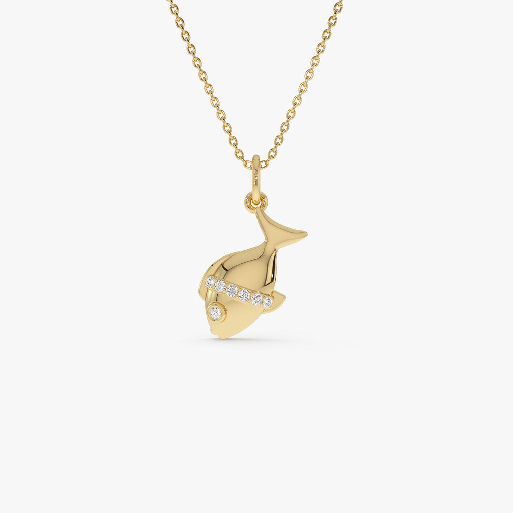 14k Fish Charm Necklace with a Diamond