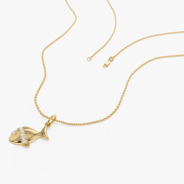 14k Fish Charm Necklace with a Diamond