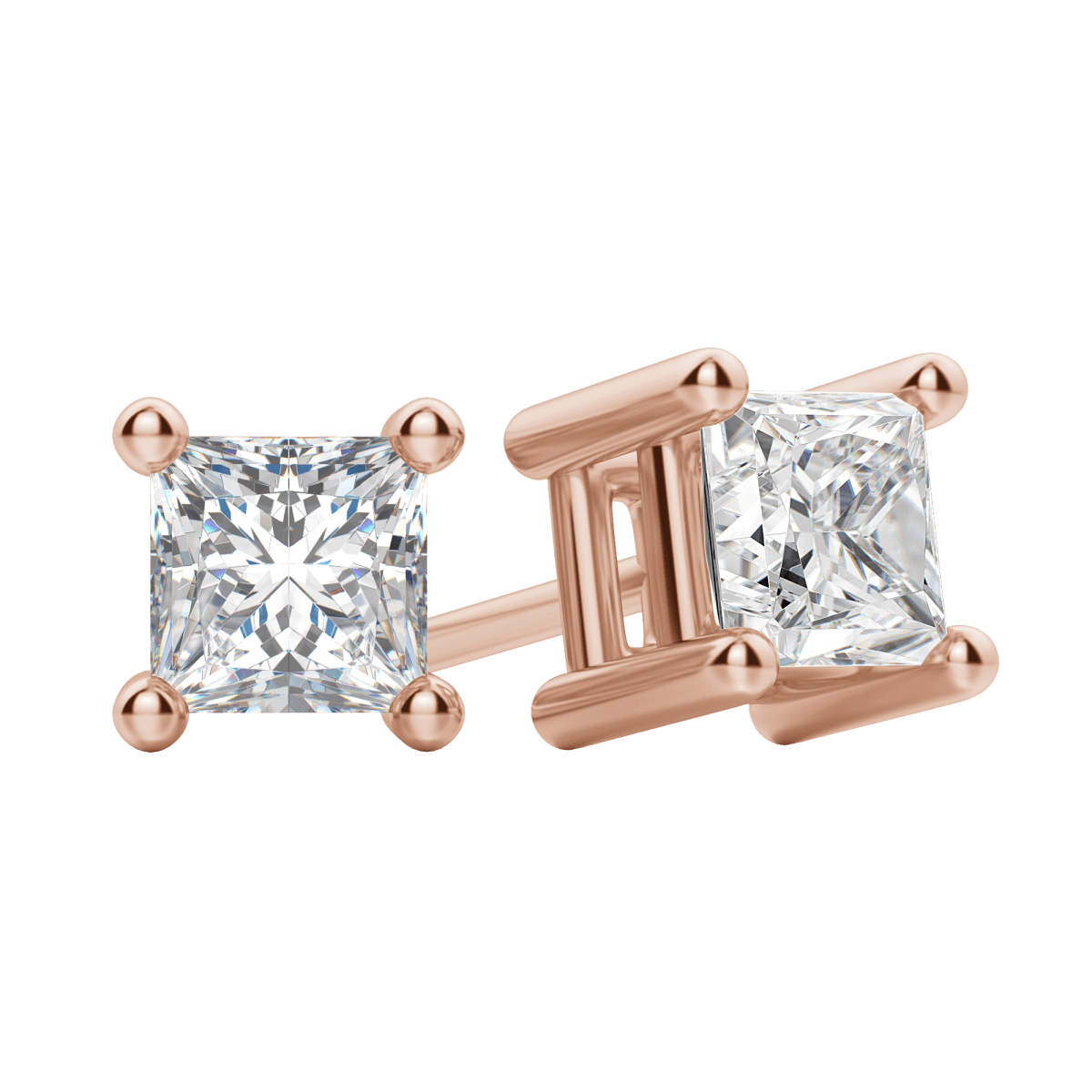 0.50 CT-2.0 CT Princess Solitaire Lab Grown Diamond Earrings