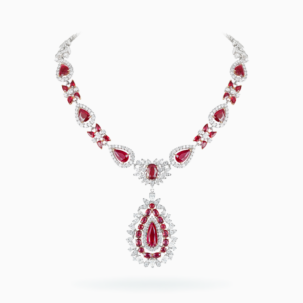 E18K White & Rose Gold Ruby & Diamond Necklace	
