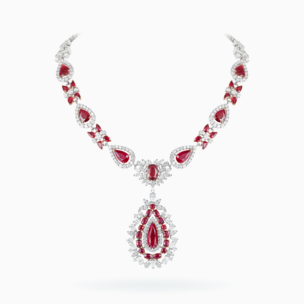 E18K White & Rose Gold Ruby & Diamond Necklace	