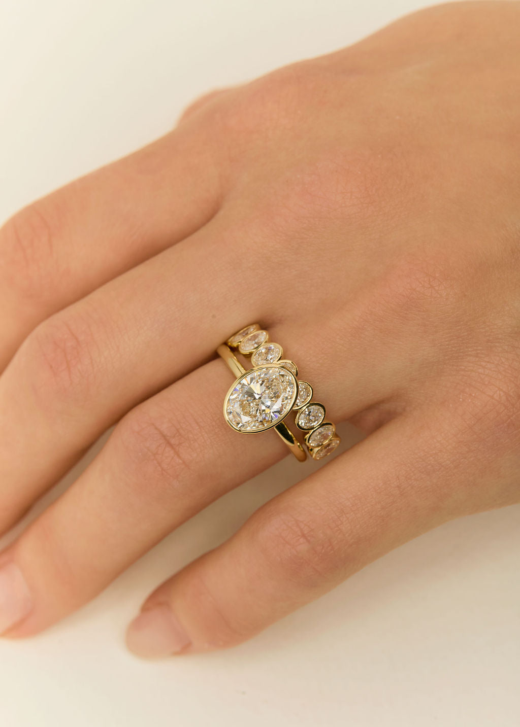 Large Oval Bezel Wedding Band