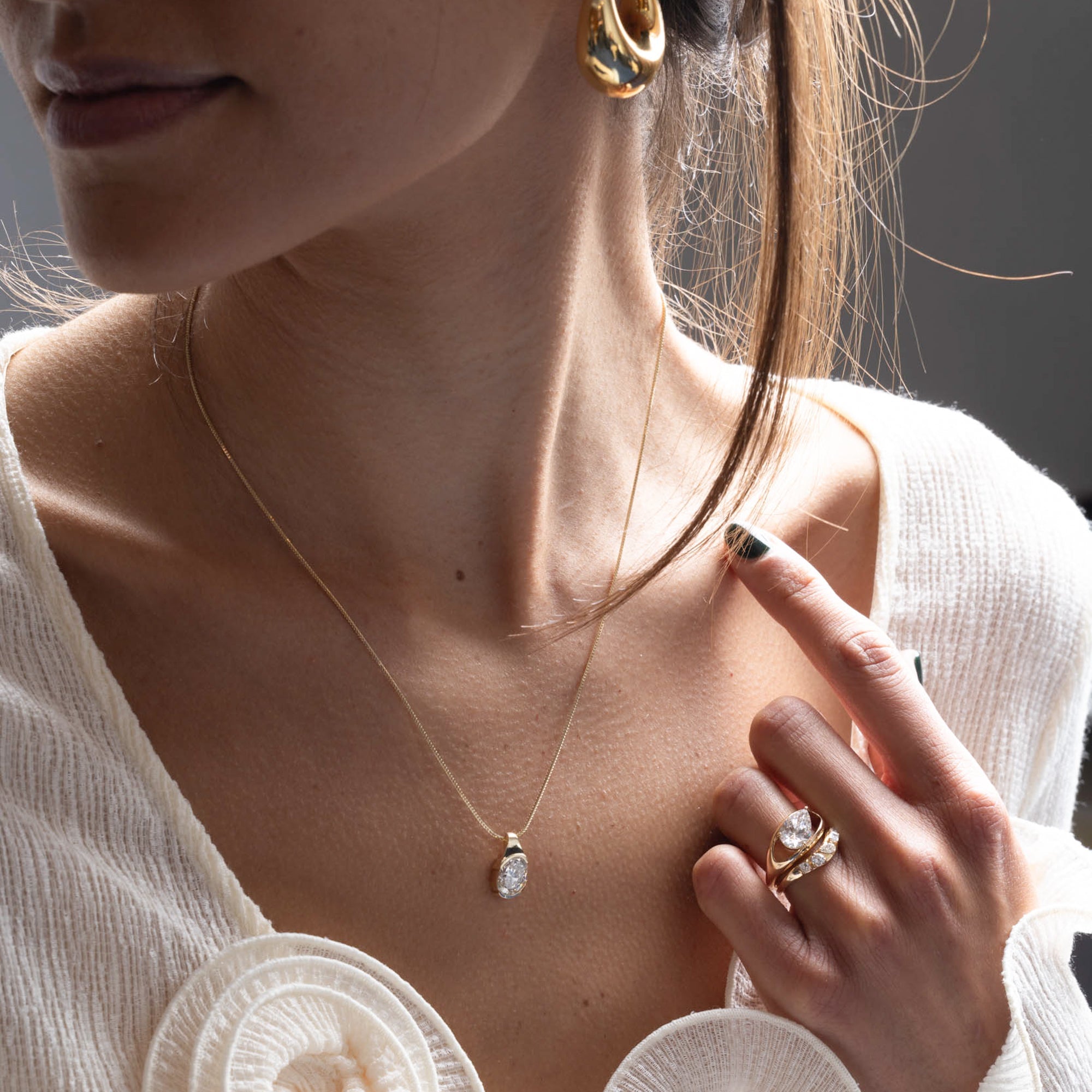 1.6 CT Pear Bezel Solitaire Lab Grown Diamond Necklace 副图