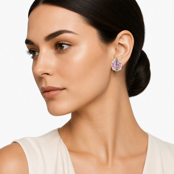 18K Rose & White Gold Kunzite, Topaz, Green Tourmaline, Pink Sapphire Earring